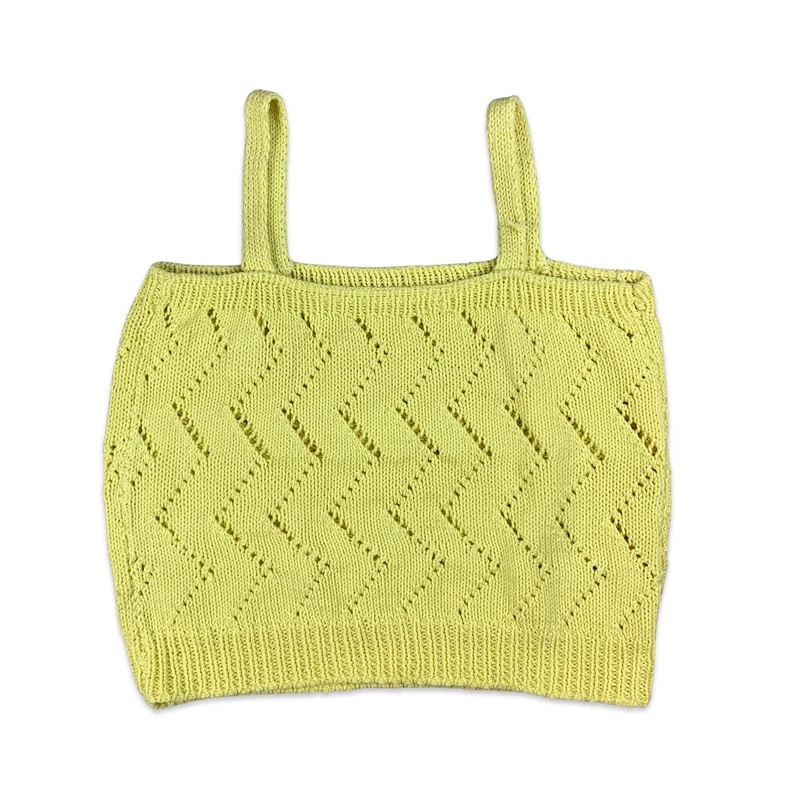 Vintage Yellow Strappy Zig Zag Knit Top 4 6