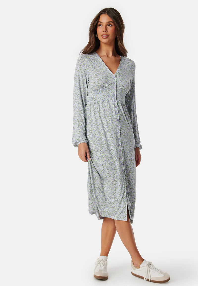 V-neck Midi Button Dress