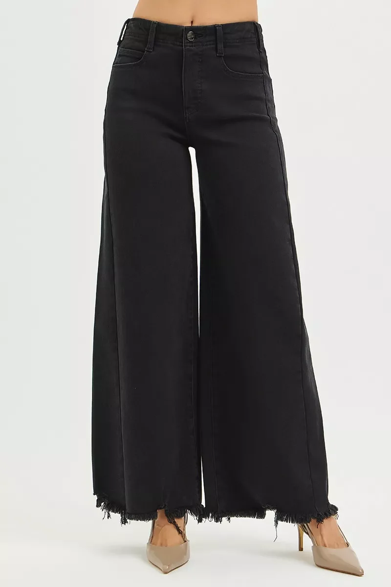RISEN Tummy Control High Rise Palazzo Leg Frayed Ben Jeans