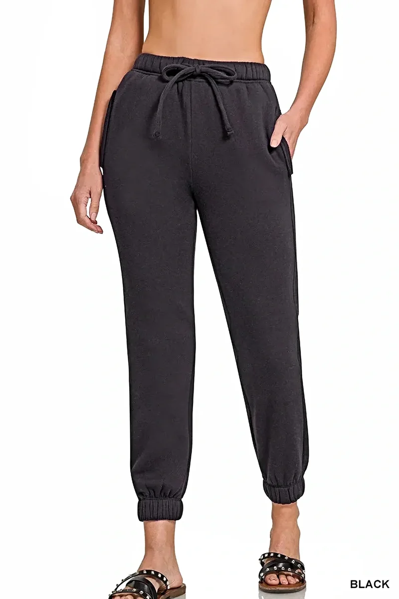 Zenana fleece joggingbyxor med dragsko och ficka