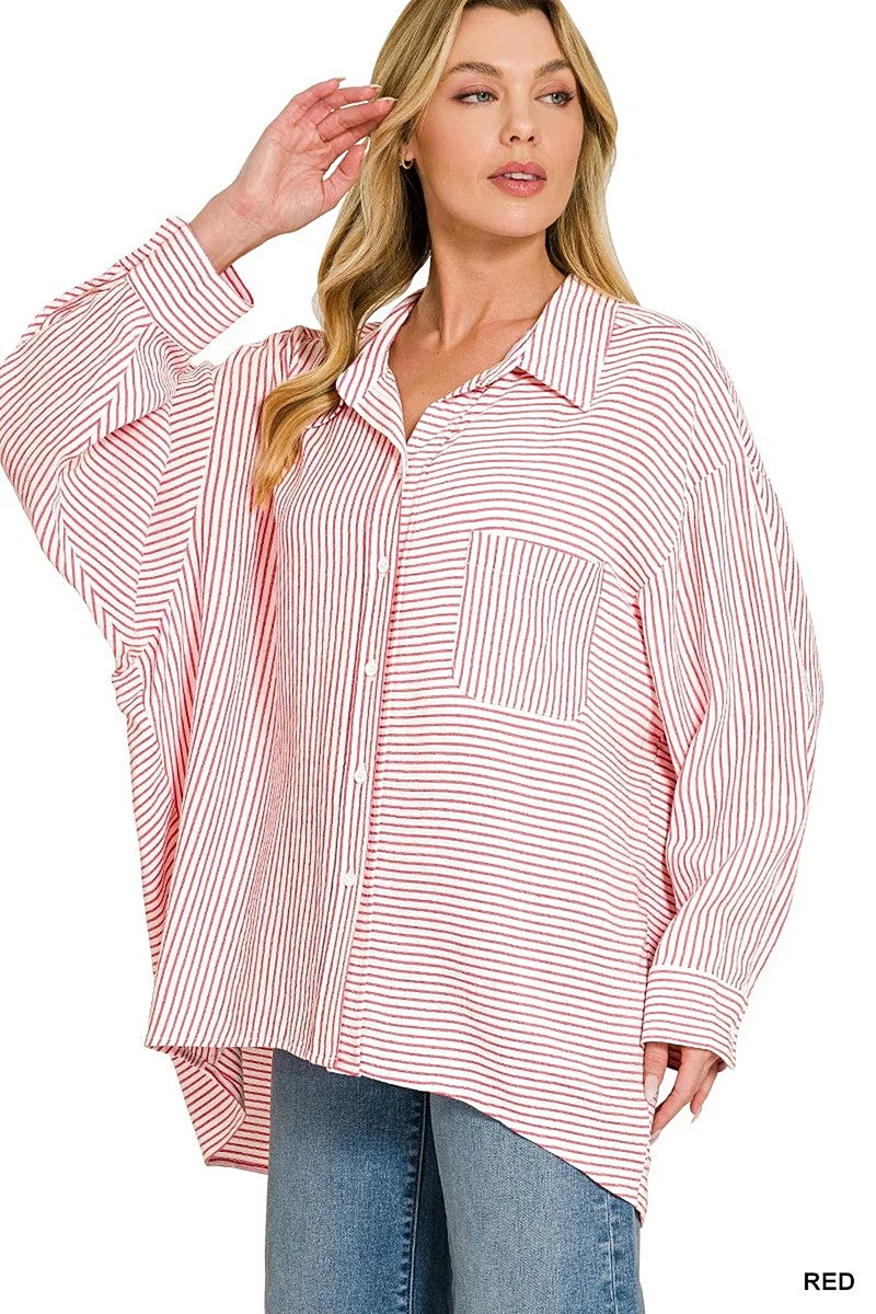 Elegant vävd randig skjorta - Klassisk buttondown-design, mångsidig för alla tillfällen