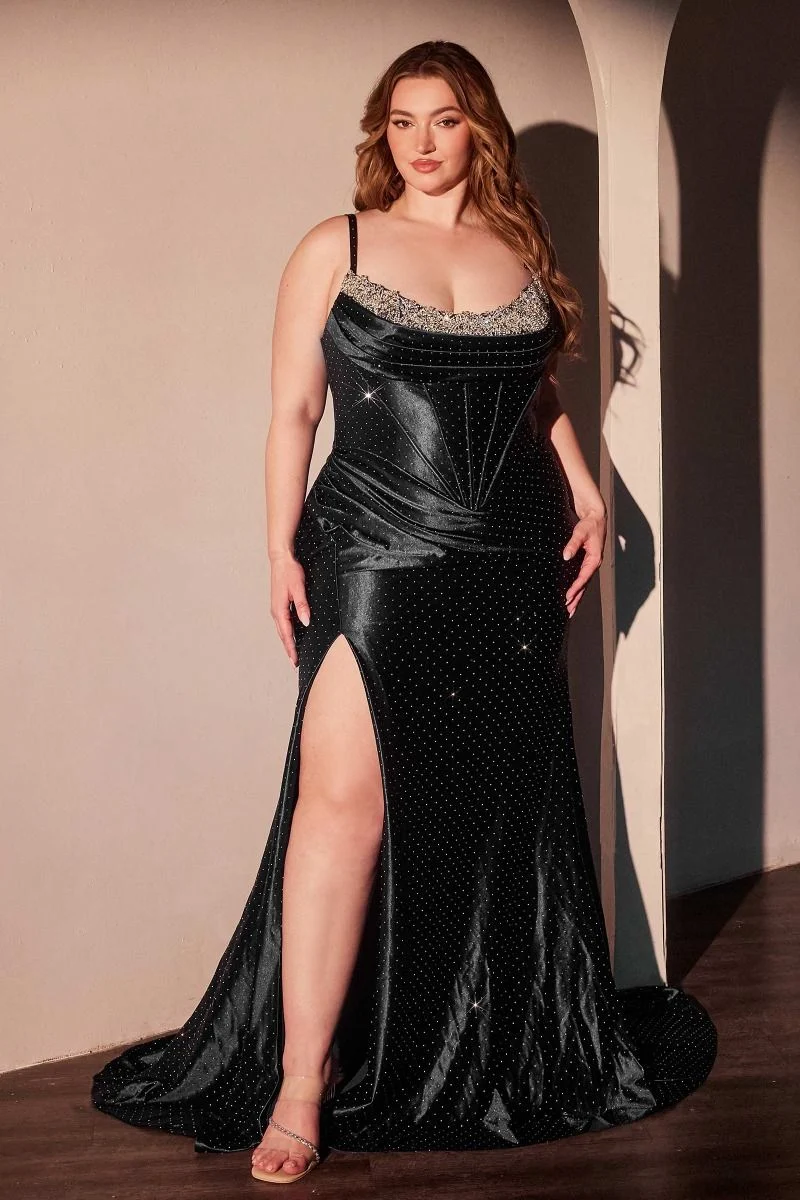 Micro Crystal Scoop Neckline Gown By Ladivine CDS529C - Kvinnlig aftonklänning - Kurvor
