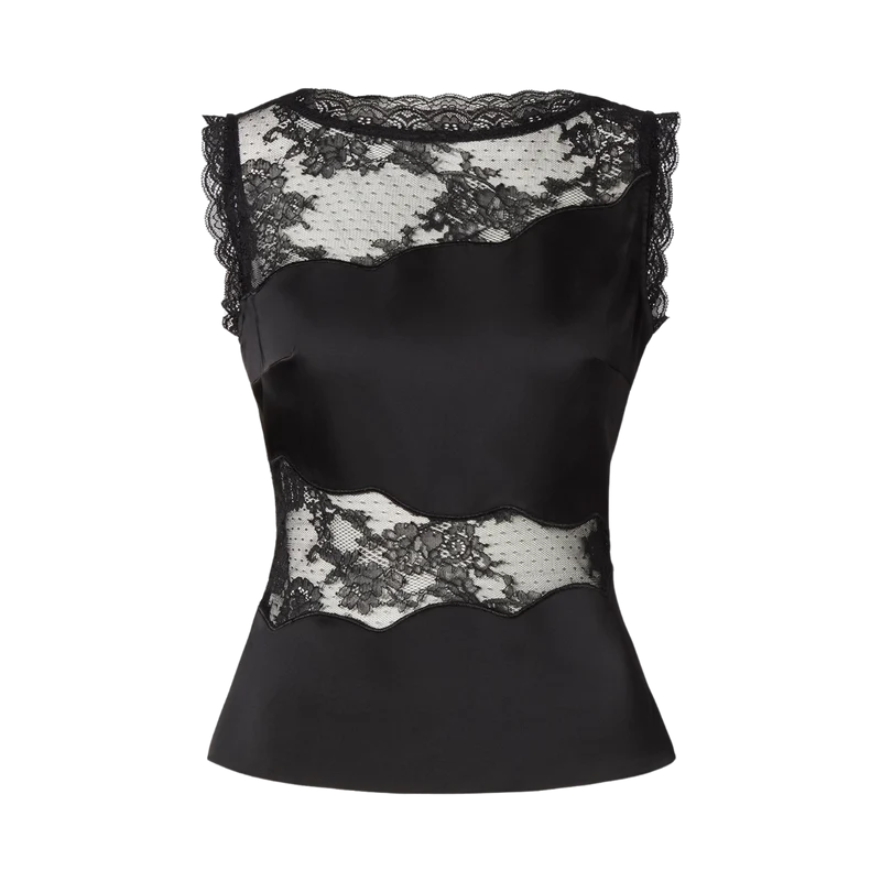 Desire Lace Trimmed Cut Out Top - Black
