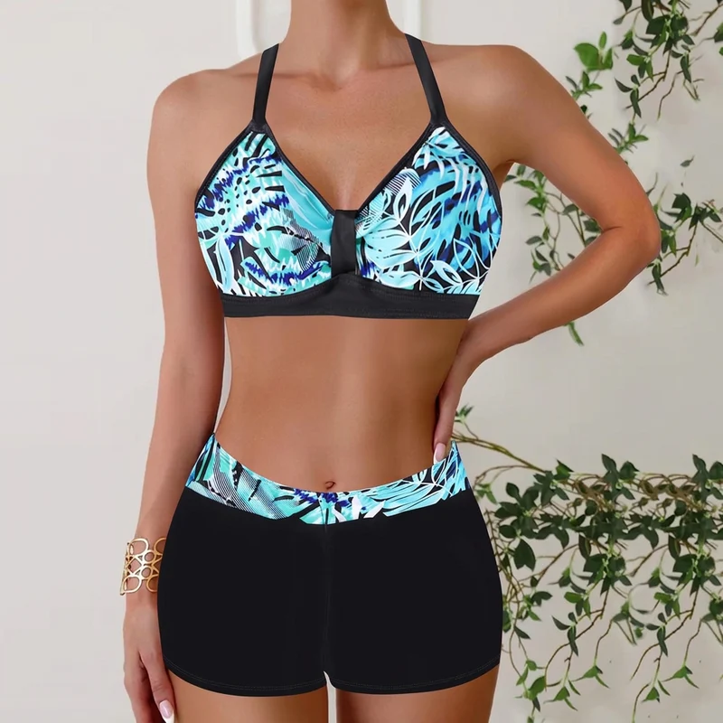 Janelle - Rutig Halterneckbikini med Boyshorts