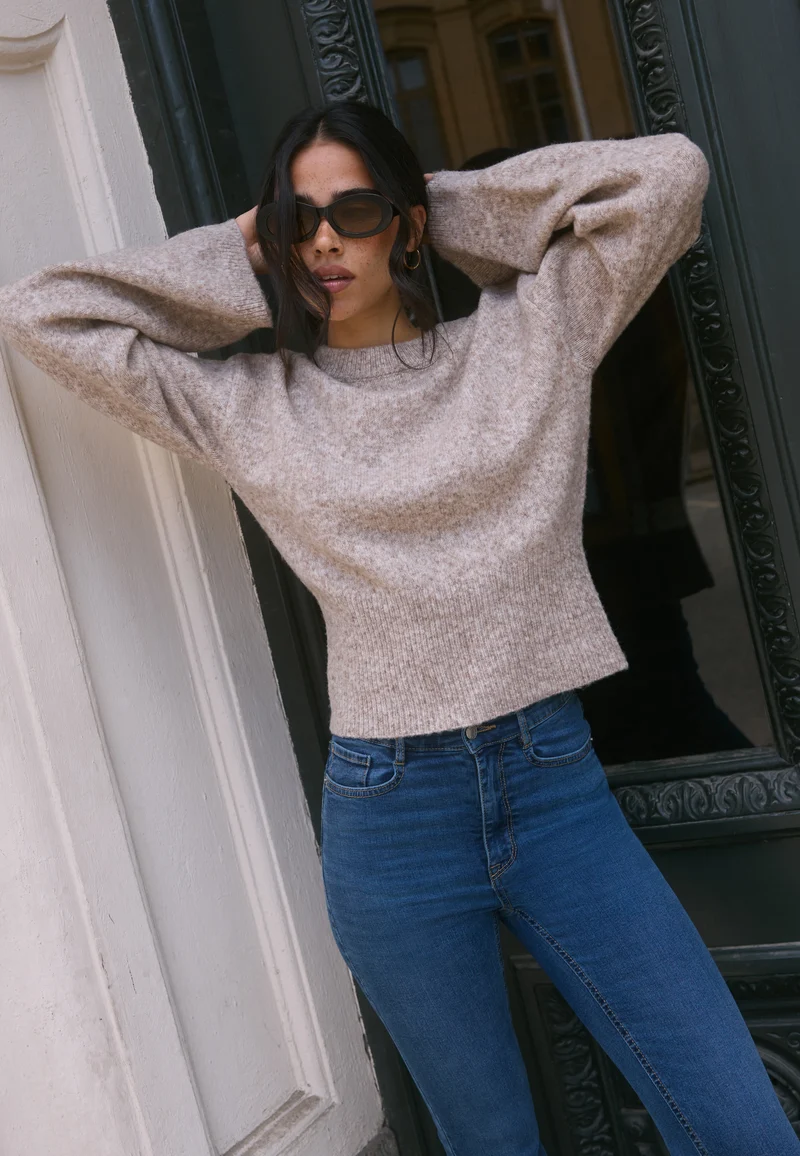 Knitted Wool Blend Wide Sleeve Sweater
