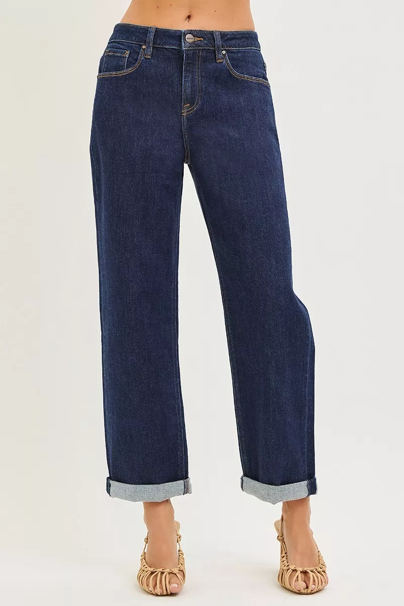 RISEN Slouchy Cropped Boyfriend Jeans med mudd i nederkant