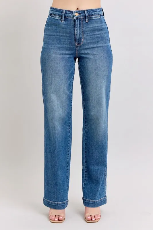 Judy Blue Full Size High Waist Kontrast Tråd Rak Plus Size