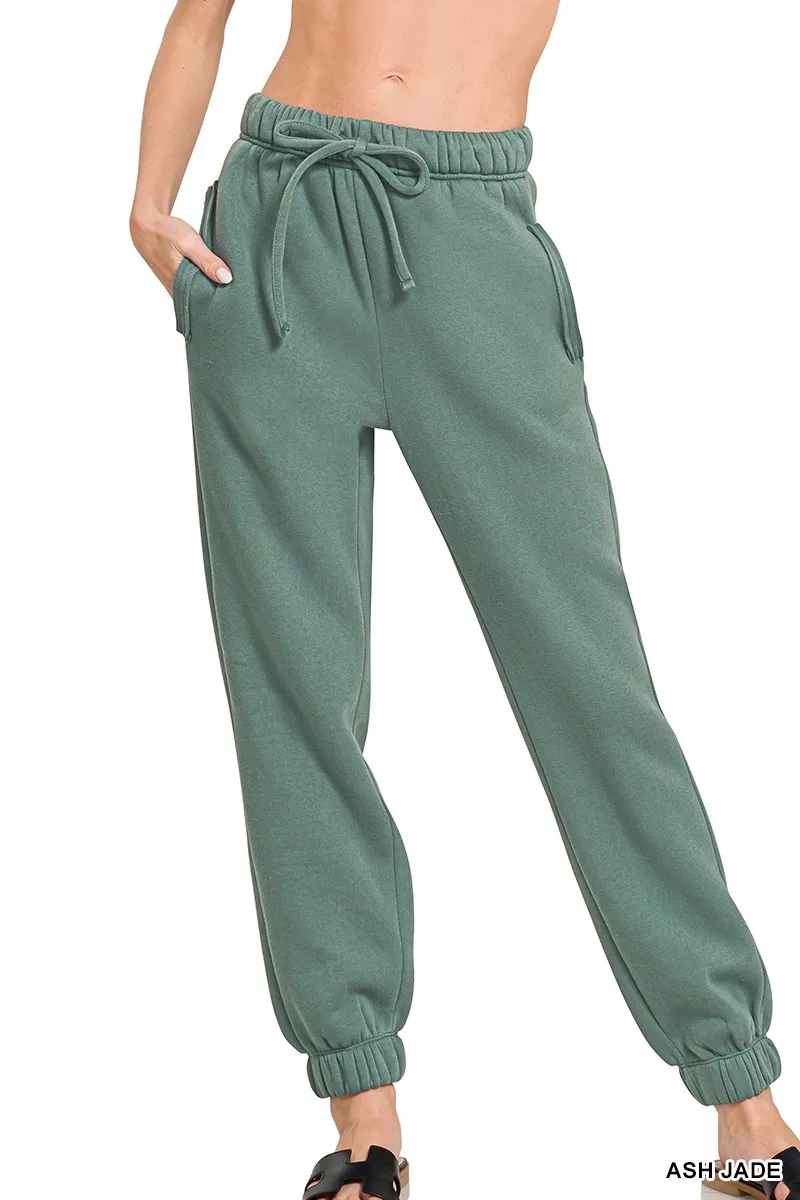 Zenana fleece joggingbyxor med dragsko och ficka