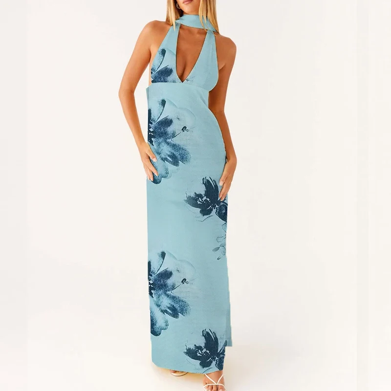 Dam Maxiklänning Boho Halter Neck Flödande Silhuett