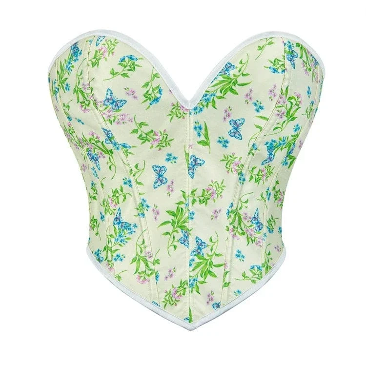 Gothic Butterfly Printed Women's Overbust Corset med snörning