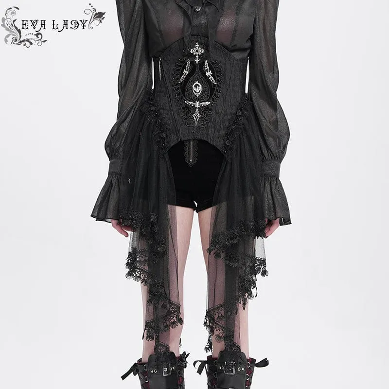 Gothic Beaded Mesh Splitskorsett för kvinnor med snörning underbyst