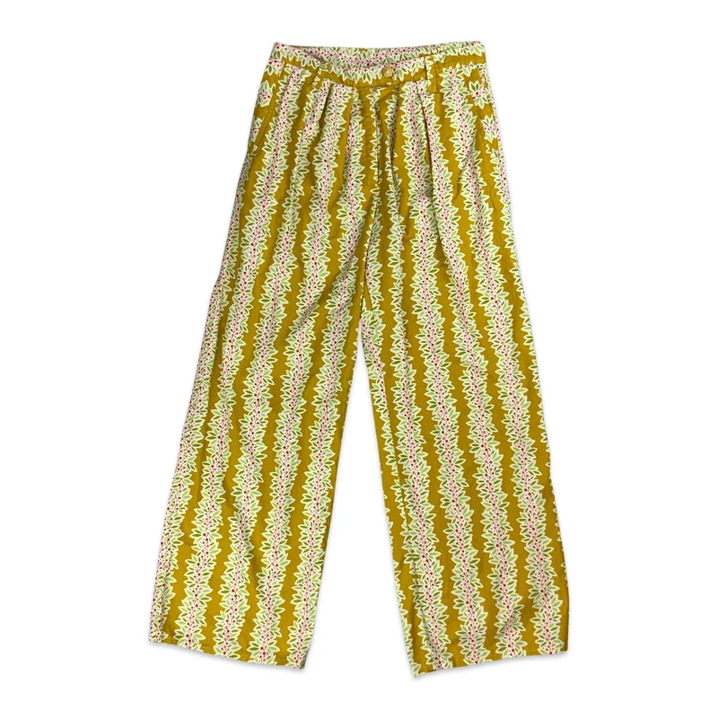 Vintage Yellow Floral Wide Leg Trousers 6 8 10
