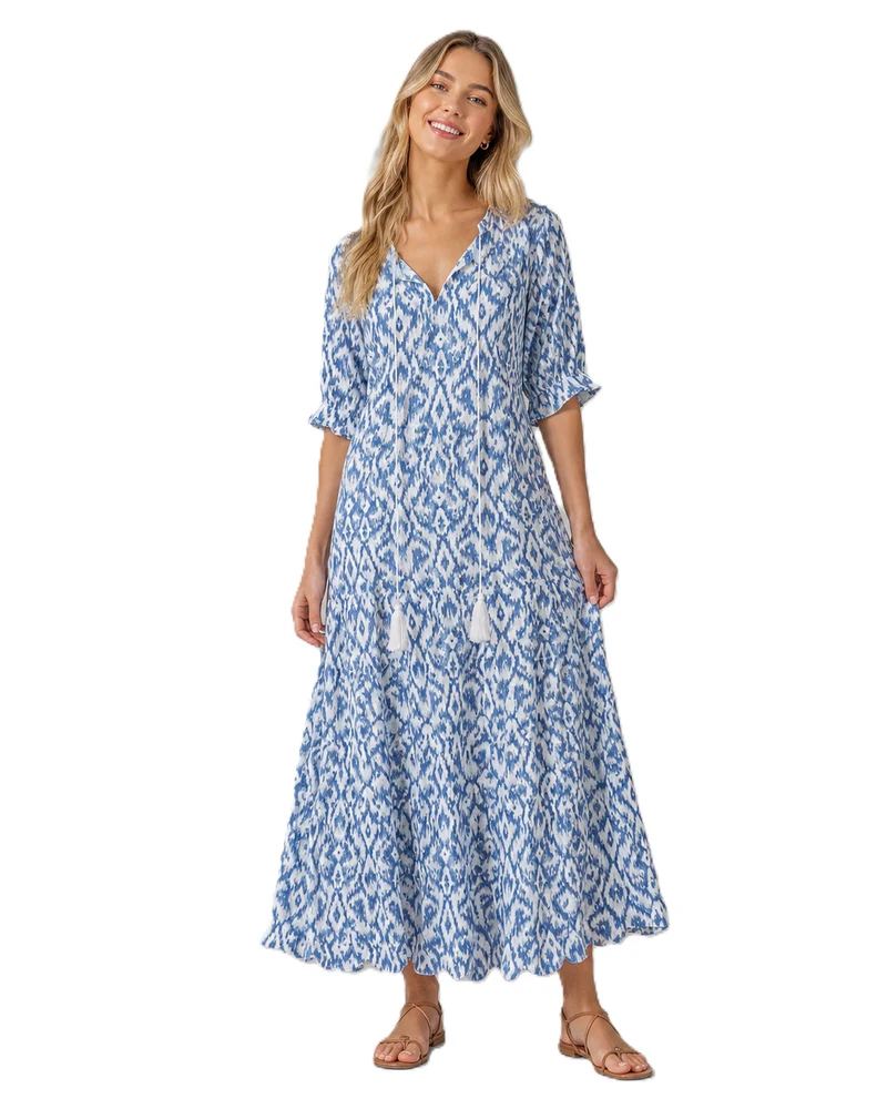 Dam Sommarklänning Boho Vintage Med V-Ringning