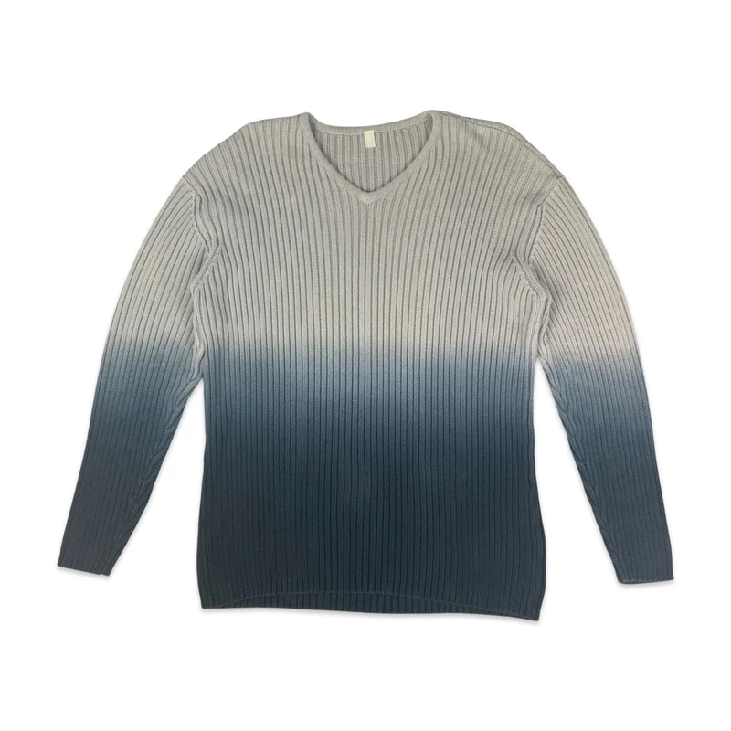 Vintage Grey & Blue Ombré Ribbed Jumper XL