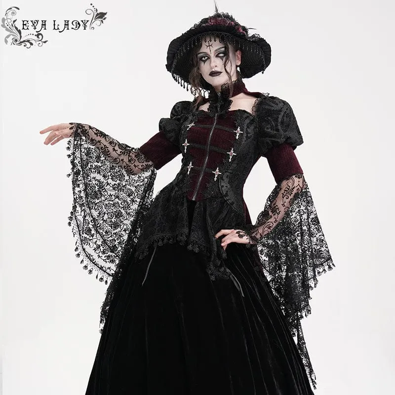 Gothic Cut-out Tofsar Jacka för damer Vinröd