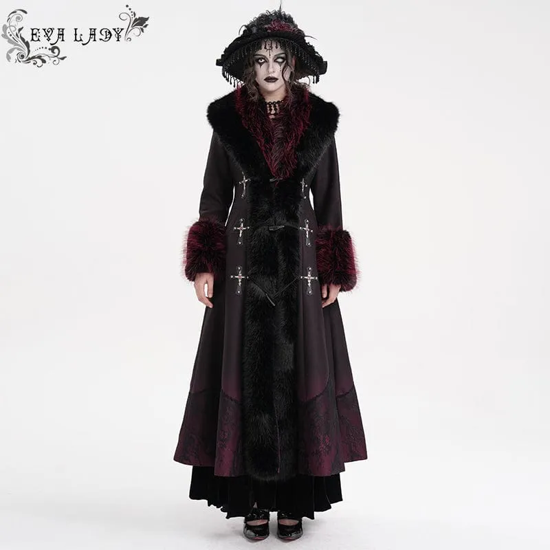 Gothic Cross Lace Coat för kvinnor Svart Röd