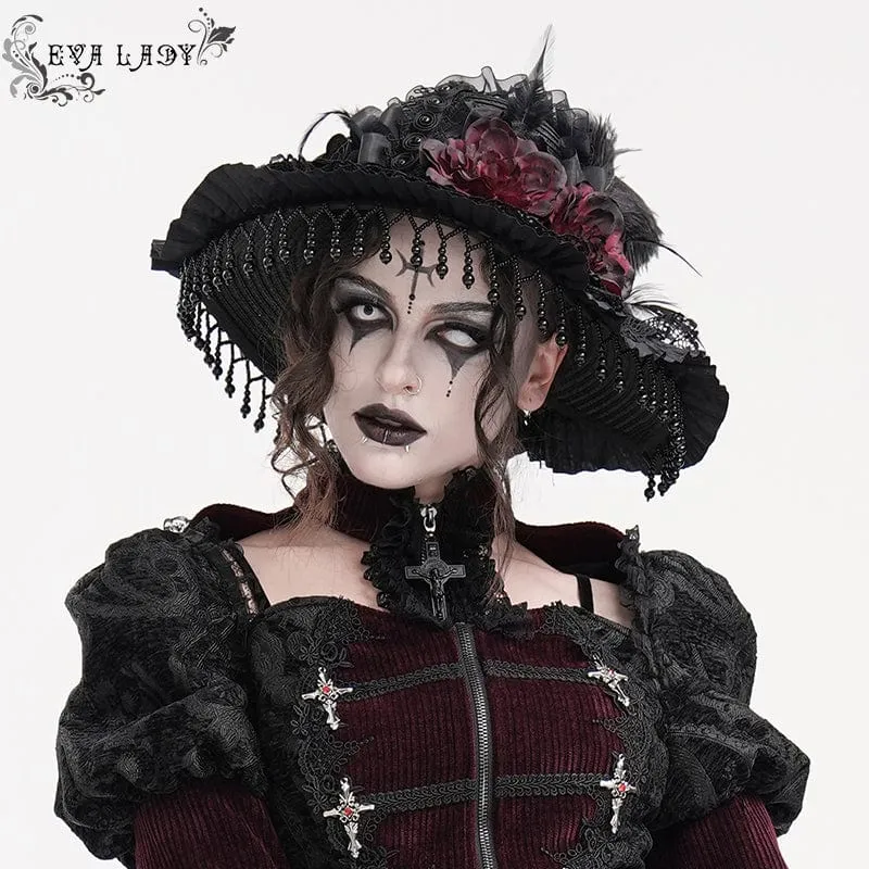Kvinnors gotiska tofsar Feather Rose Hat