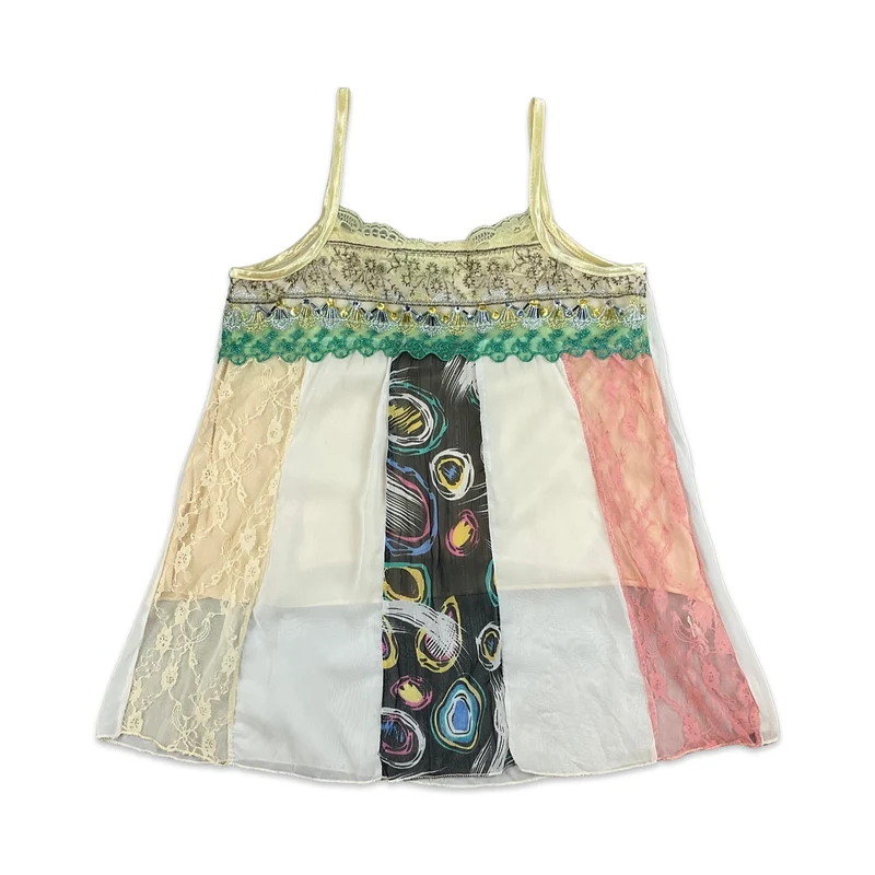 Vintage Y2K White Pink Yellow Teal Cami Top 8 10