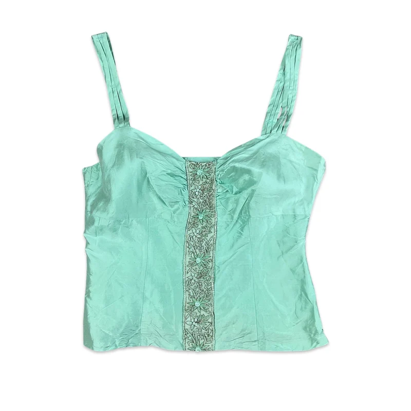 Vintage 90s Mint Green Sequin Bustier Top 10 12