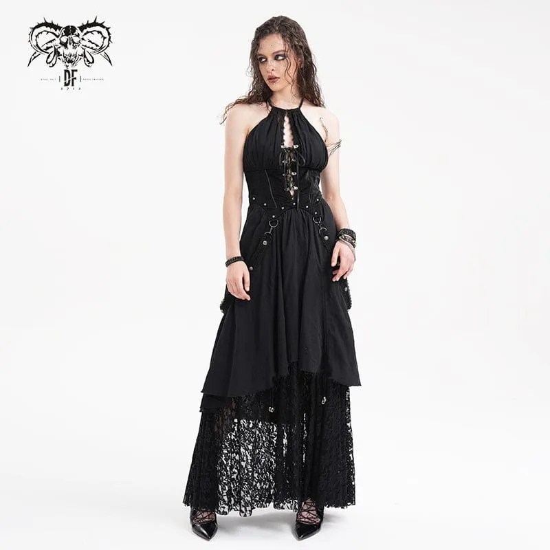 Gothic Cut-out Maxiklänning med spetsrem för kvinnor