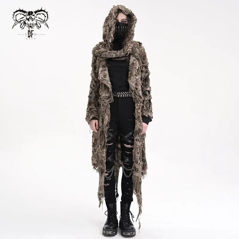 Kvinnors Punk Ripped Eyelets Zip Cape Coffee