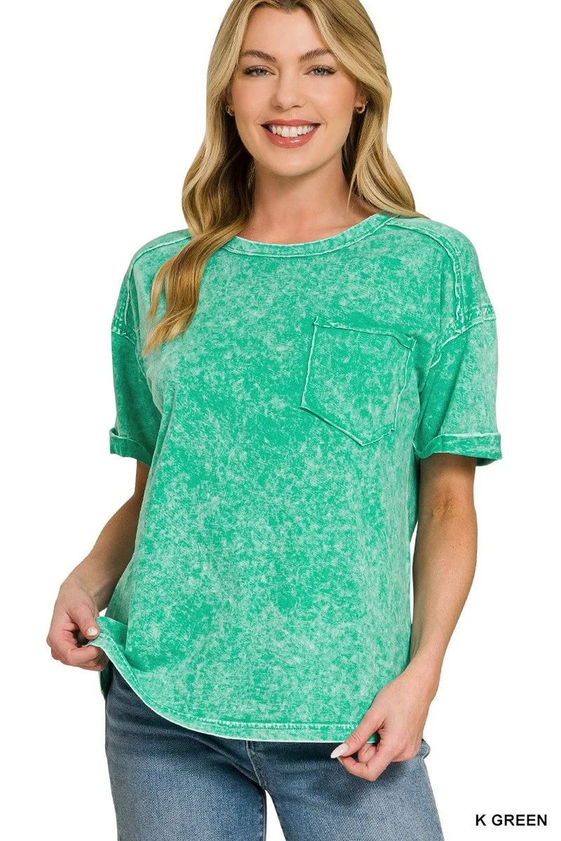 T-shirt i vintagestil: Halo Washed Relaxed Fit T-shirt med ficka, 100 % bomullskomfort