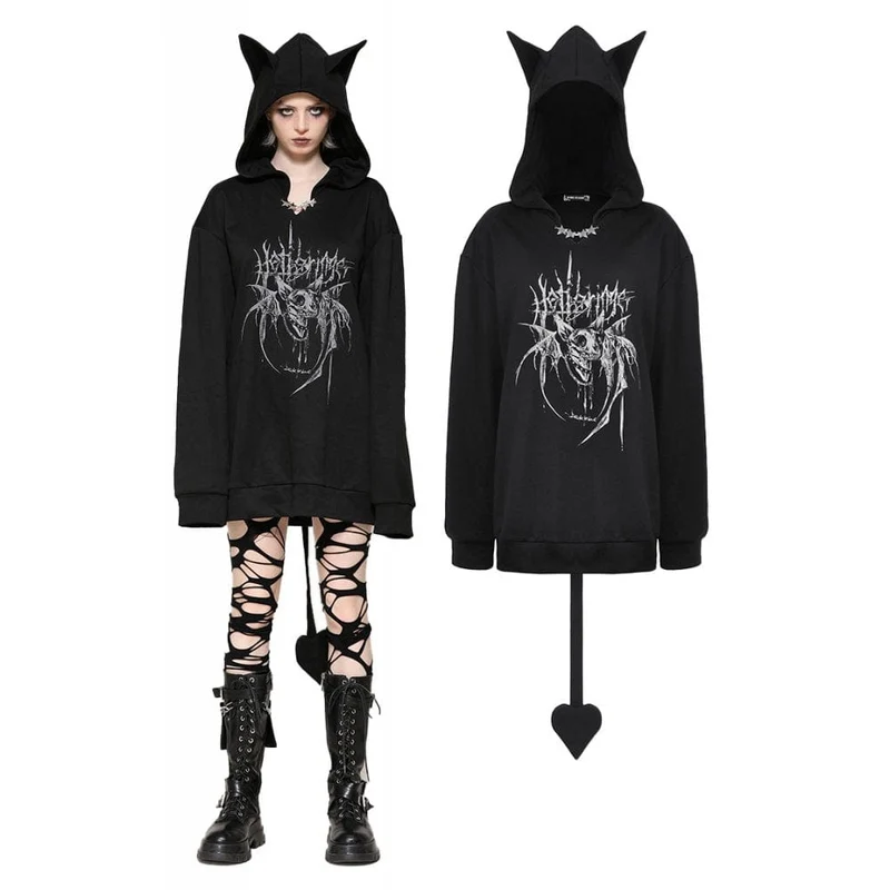 Punk Star Studs Bat Ear Hoodie för kvinnor