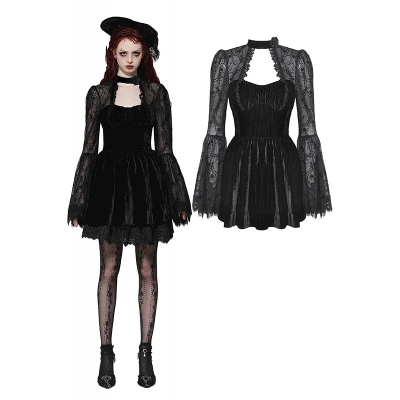 Gothic Cut-out Spets Kort Klänning för kvinnor