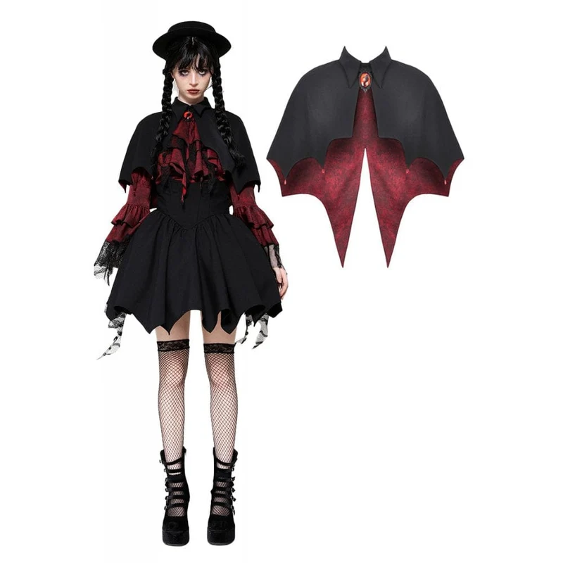 Dam Gothic Batwing Diamond Cape Svart Röd