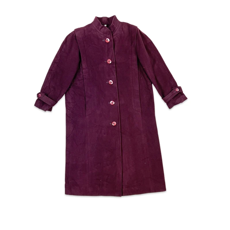 Vintage 80s Womens Wool Longline Duster Coat Burgundy 16