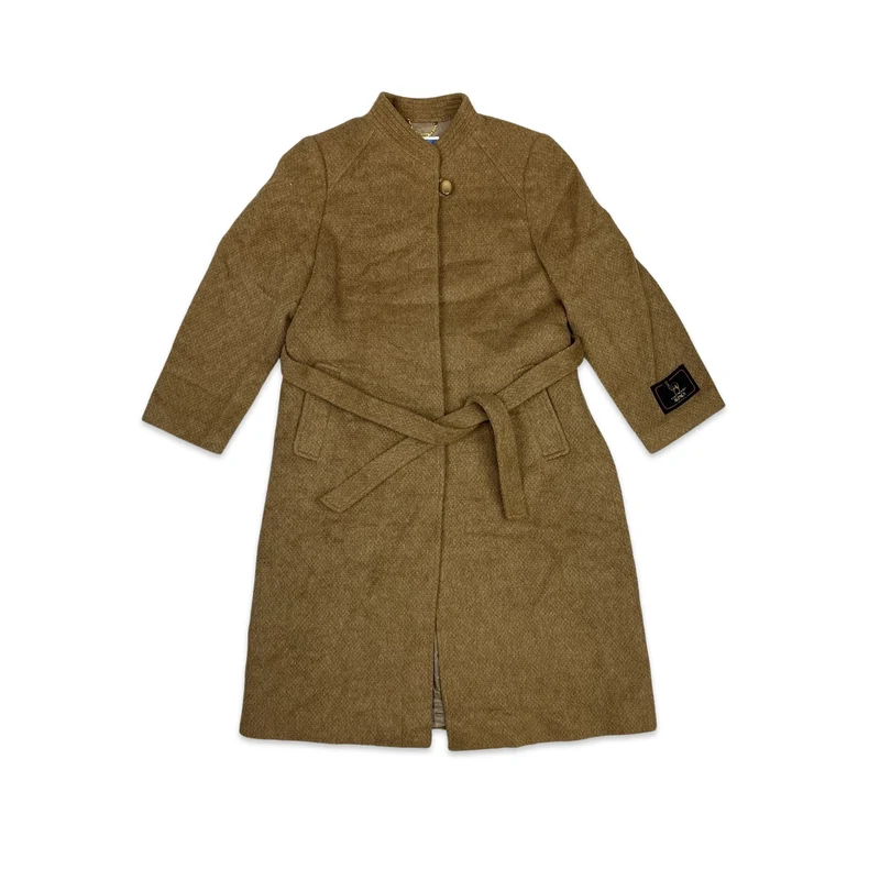 Vintage Womens Alpaca Wool Midi Coat Brown 12 14