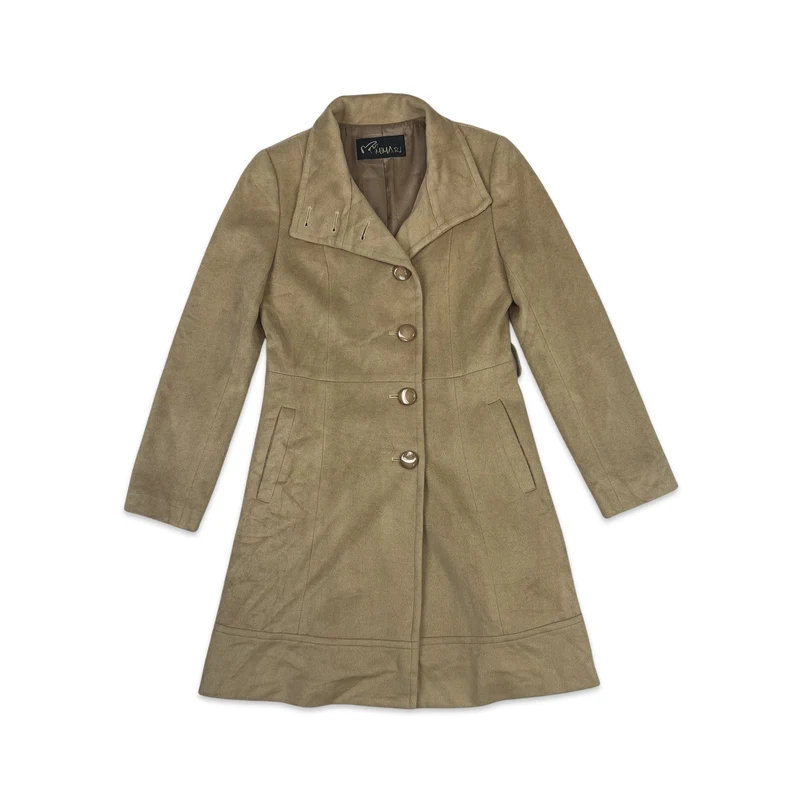 Vintage Womens Mimari Wool Midi Coat Beige Light Brown 8