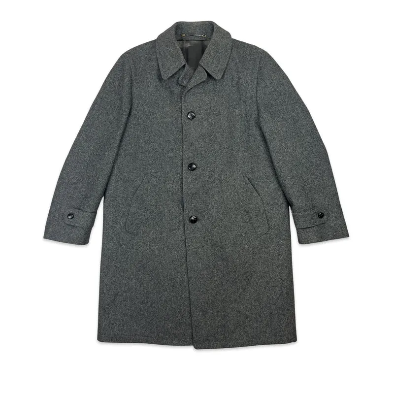 Vintage 80s Mens Midi Wool Tweed Midi Coat Grey Medium