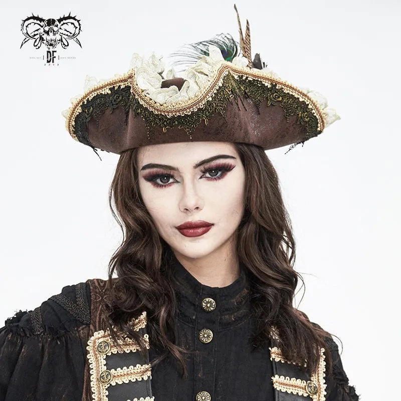 Kvinnors Steampunk Ruffled Spets Split Feather Hat