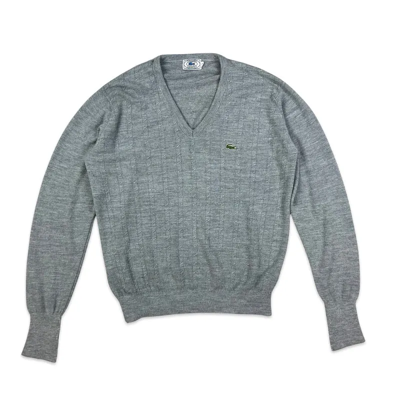 80s Vintage Lacoste Cable Knit Jumper Grey M L