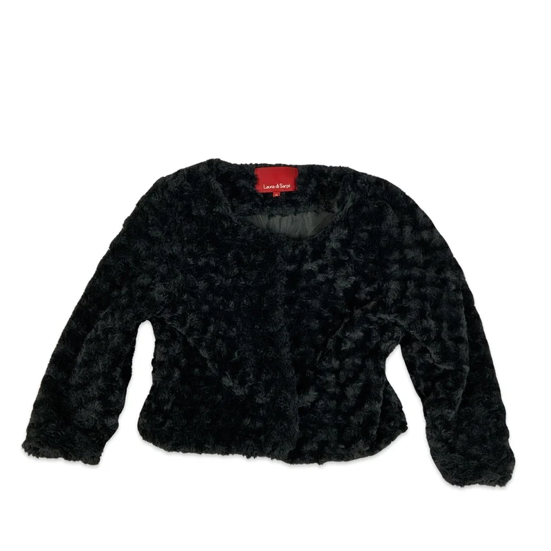 Vintage Y2K Black Cropped Faux Fur Jacket 6 8 10