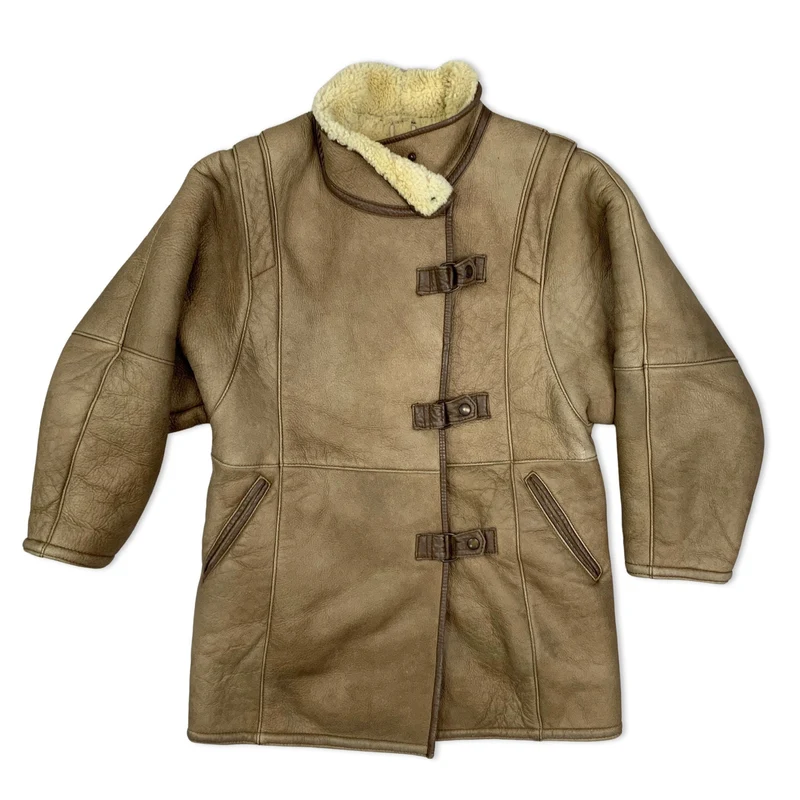 Vintage 80s Light Brown Shearling Sheepskin Coat Jacket M 12