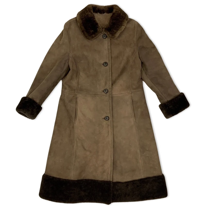 Vintage 70s Brown Shearling Coat Sheepskin Jacket S-M 10-12