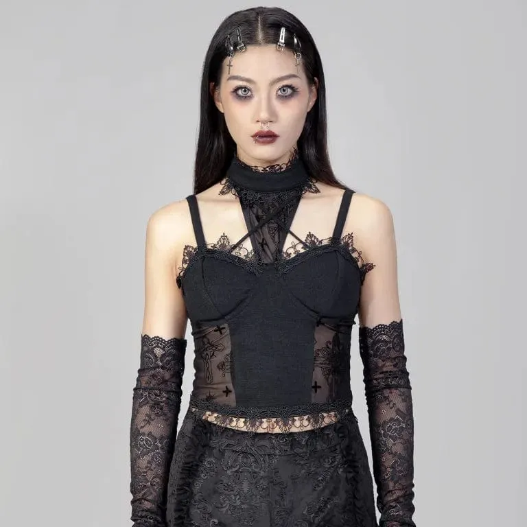 Gothic Stativ krage Mesh Splice Linne för kvinnor