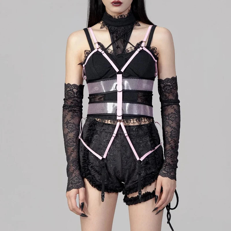 Punkband för kvinnor Mesh Body Sele Rosa