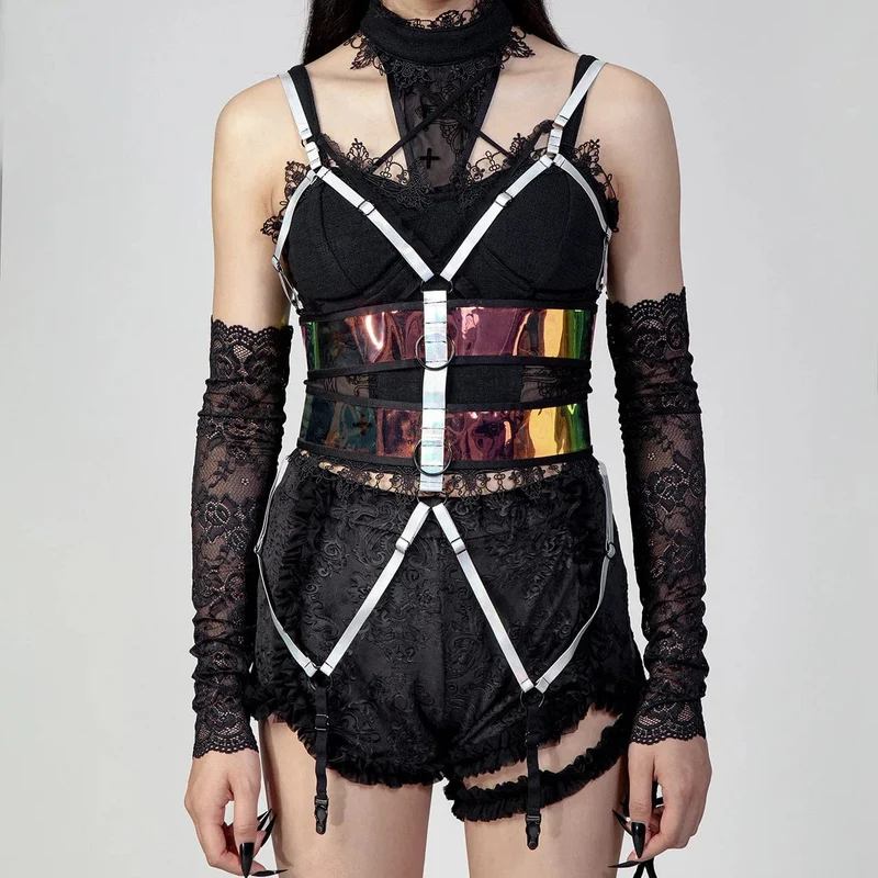 Kvinnors Punk Färgglada Straps Mesh Body Sele