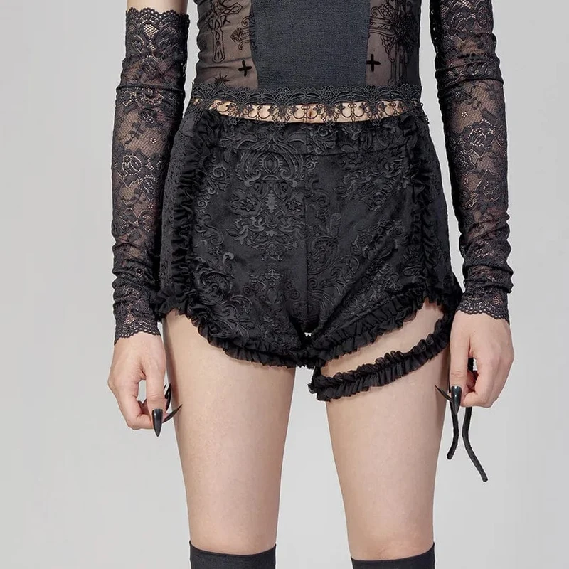 Rufsig jacquard sammetshorts för damer med strumpeband