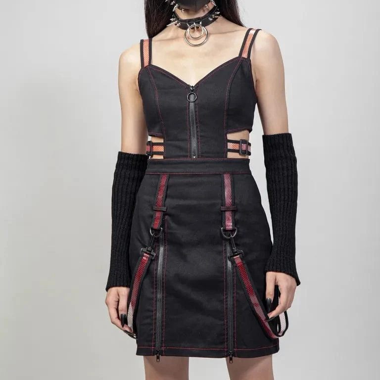 Dam Punk Cutout Straps Dragkedja Slip Dress Red