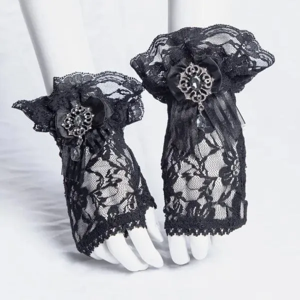 Gothic Bowknot Halffinger Spetshandskar för kvinnor