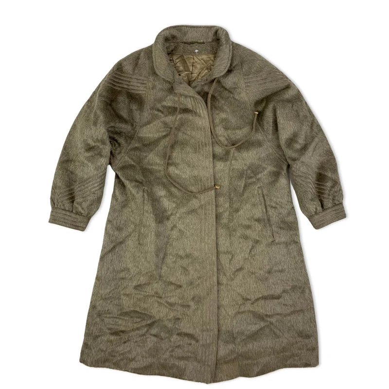 Vintage Womens Beige Alpaca Wool Duster Coat Overcoat 14 16