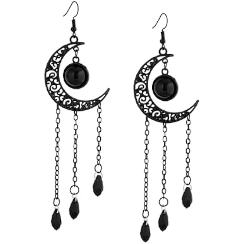 Gothic Black Moon Drop Dingle örhängen för kvinnor