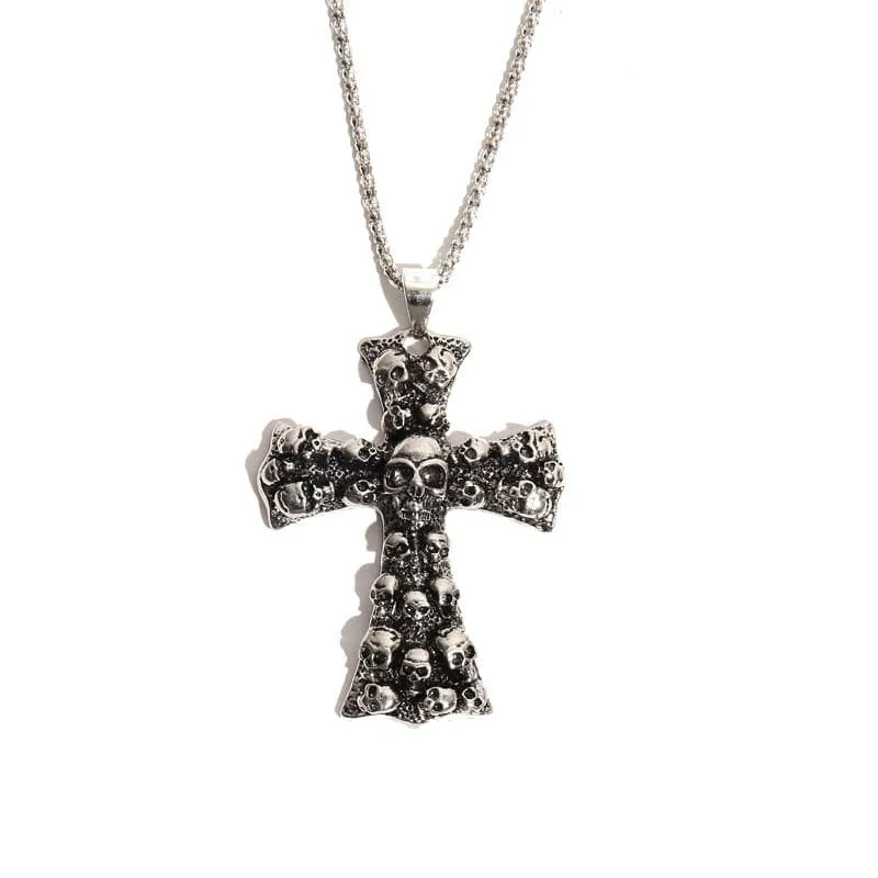 Mäns Punk stora skallar Cross hänge halsband