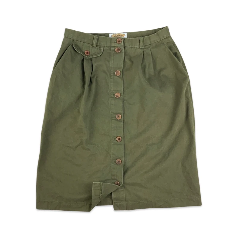 Vintage Green Button-up Pleated Midi Skirt 10