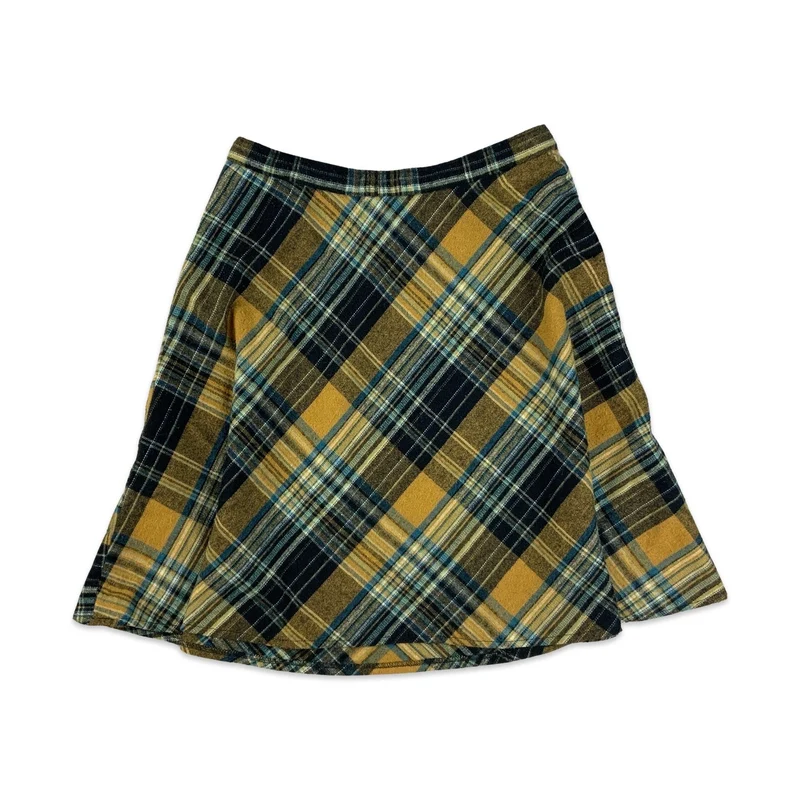 Vintage Yellow Blue & Black Plaid A-line Mini Skirt 10