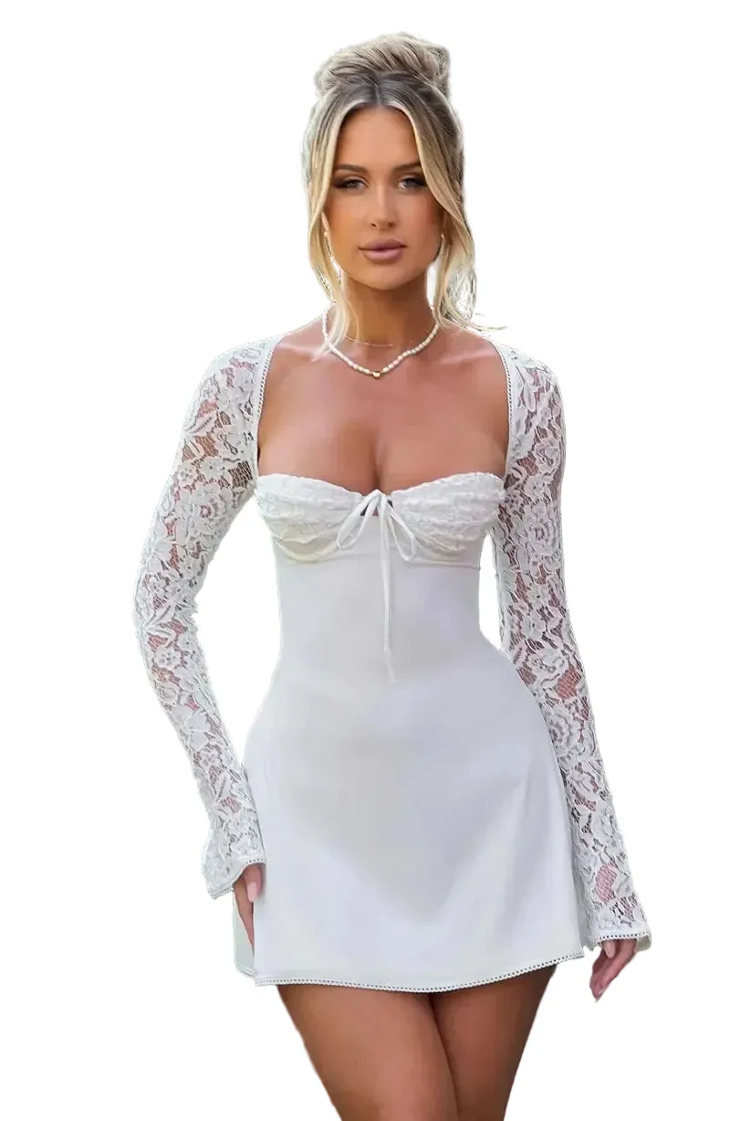 Kvinnors Bodycon Miniklänning Fyrkantig Halsringning med Spetsärm